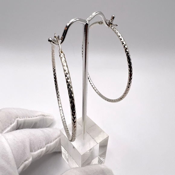 Sterling 50mm Twisted Tube Hoop Earrings - Picture 4 of 13